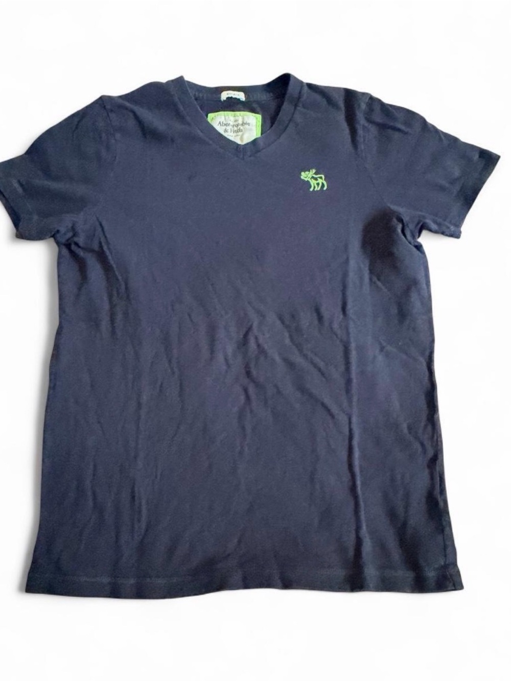 Y2K Abercrombie & Fitch Navy V‑Neck Tee with Green Logo
